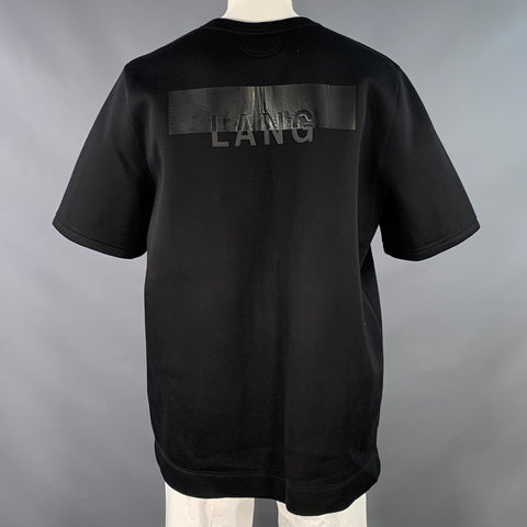 HELMUT LANG Size XL Black Logo Modal Crew Neck Short Sleeve Sweatshirt