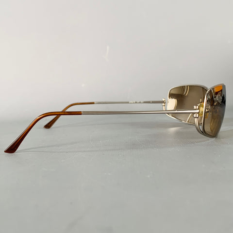 PRADA Lunettes de soleil verres miroirs en métal argenté et marron