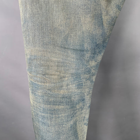 JOHN ELLIOTT Size 34 Blue Grey Distressed Cotton Button Fly Jeans