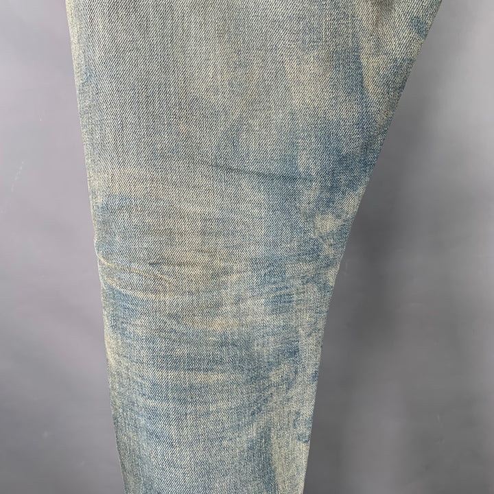 JOHN ELLIOTT Size 34 Blue Grey Distressed Cotton Button Fly Jeans