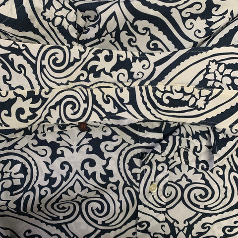 ETRO Size XXL White Navy Tapestry Cotton Long Sleeve Shirt