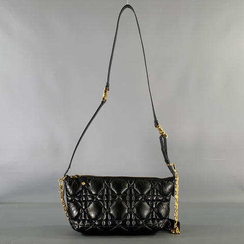Sac CHRISTIAN DIOR en cuir et métal cannage noir et doré