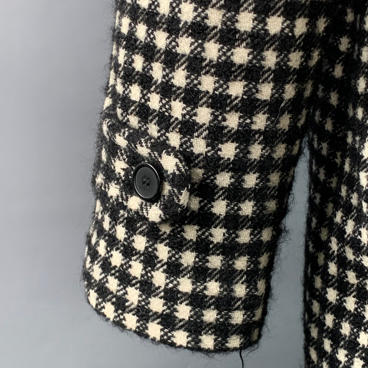 SANDRO Size L Black White Checkered Wool Blend Buttoned Raglan Coat