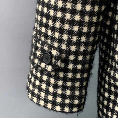SANDRO Size L Black White Checkered Wool Blend Buttoned Raglan Coat