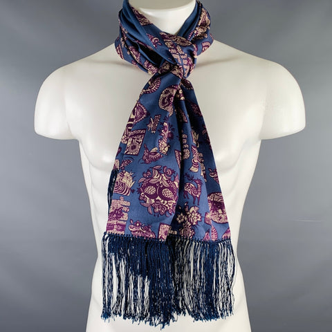 SHANGHAI TANG Blue Purple Chinoiserie Silk Scarf