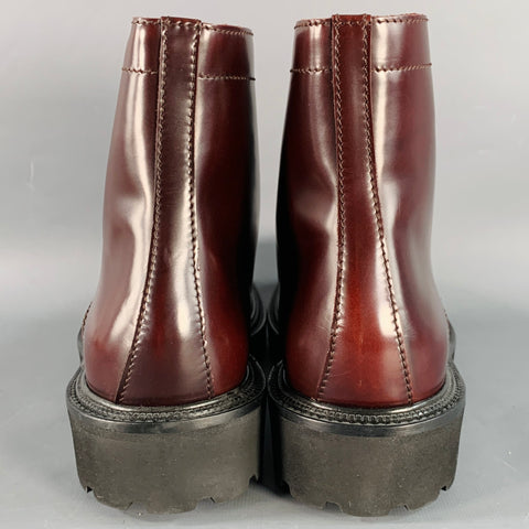 PAUL SMITH Size 8 Burgundy Leather Tread Sole Lace-Up Ankle Boots