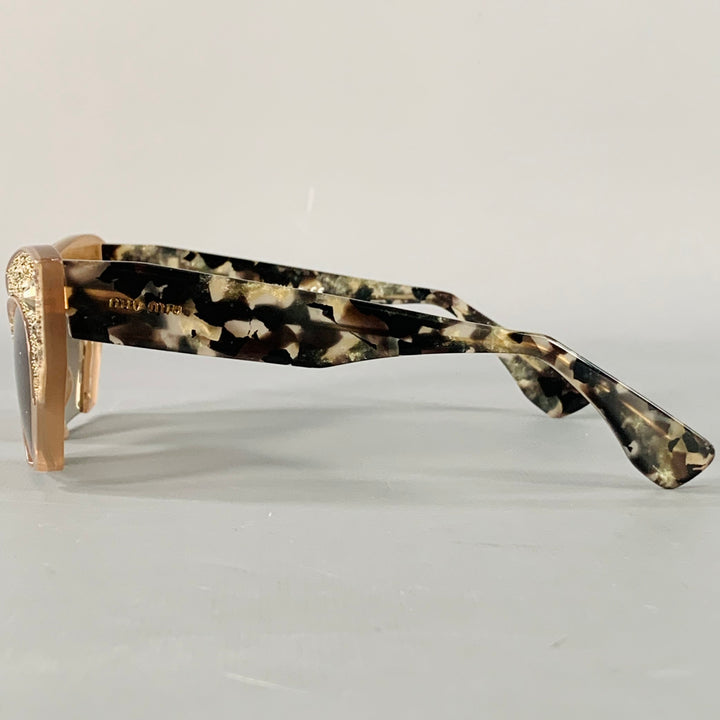 MIU MIU Rasoir Silver Taupe Rhinestones Acetate Semi Rimless Cat Eye Sunglasses