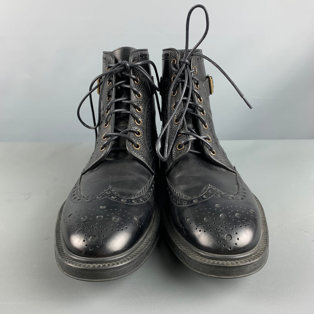 PAUL SMITH Size 9 Black Perforated Leather Wingtip Boots
