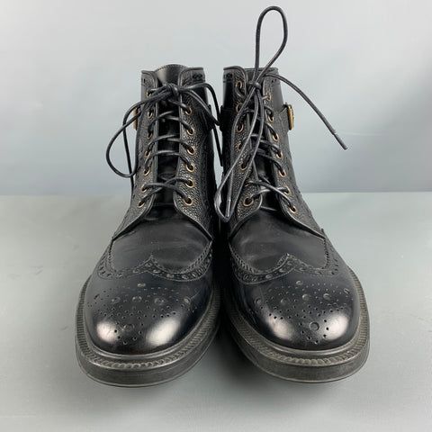 PAUL SMITH Talla 9 Botas con punta de ala de cuero perforado negro
