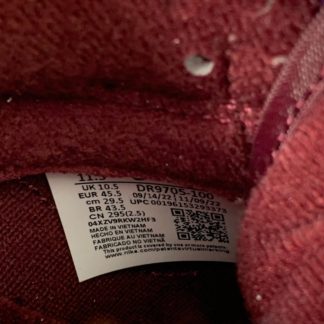NIKE 2023 Size 11.5 Dunk Low Burgundy Cream Leather Low Top Sneakers