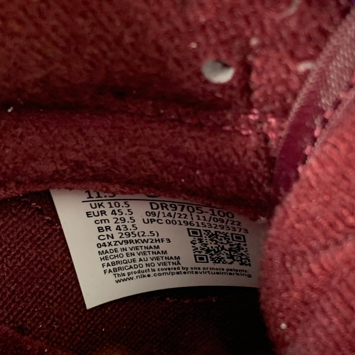 NIKE 2023 Size 11.5 Dunk Low Burgundy Cream Leather Low Top Sneakers