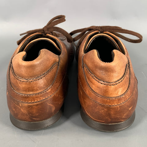 HOGAN Size 11 Brown Distressed Leather Soccer Sneakers