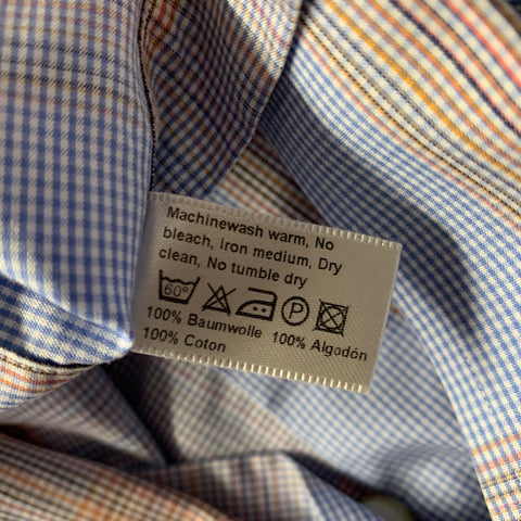 ETON Size 40 Blue Orange Plaid Cotton Button Up Long Sleeve Shirt