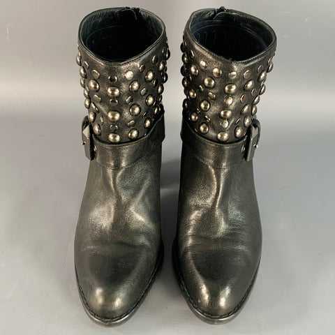 STUART WEITZMAN Size 7 Black Leather Studded Zip Belted Ankle Booties