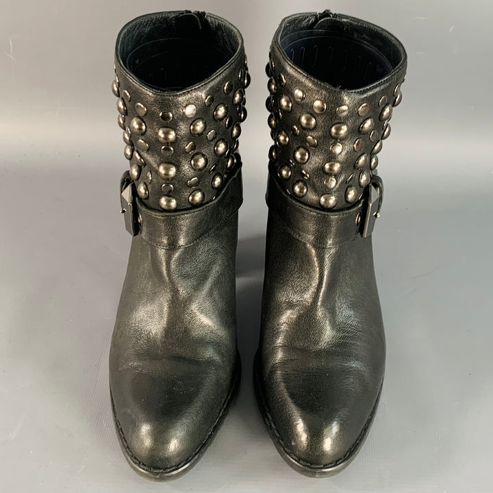 STUART WEITZMAN Size 7 Black Leather Studded Zip Belted Ankle Booties