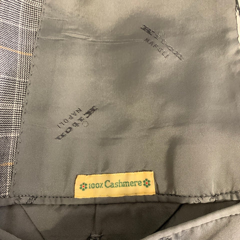 KITON Chest Size 44 Grey Yellow Plaid Cashmere Notch Lapel Sport Coat