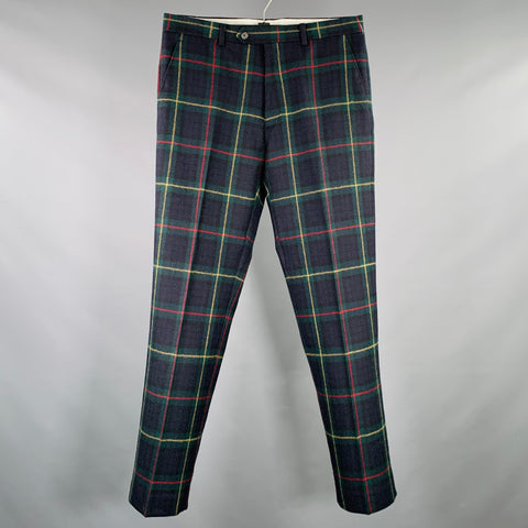 RALPH LAUREN Size 32 Black Green Blackwatch Plaid Wool Casual Pants