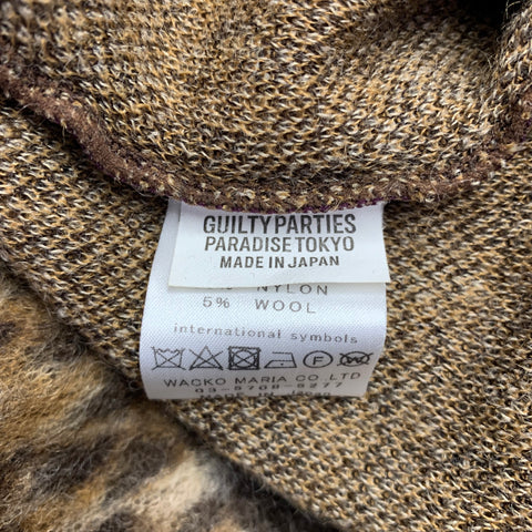WACKO MARIA Size M Brown Beige Animal Print Mohair Blend V-Neck Cardigan