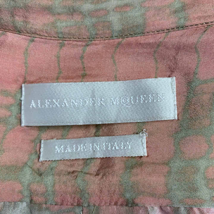 ALEXANDER MCQUEEN Size M Khaki Pink Dyed Silk Nehru Collar Long Sleeve Shirt