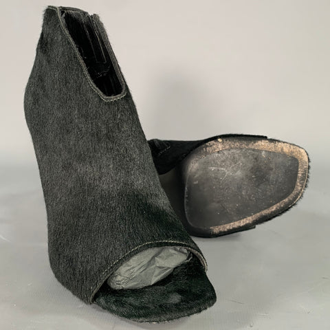 VIC MATIE Size 6.5 Black Green Leather 1J5330D Horsehide Peep Toe Pumps