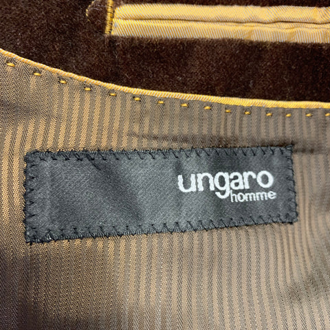 UNGARO Size 40 Regular Brown Velvet Cotton Peak Lapel Sport Coat