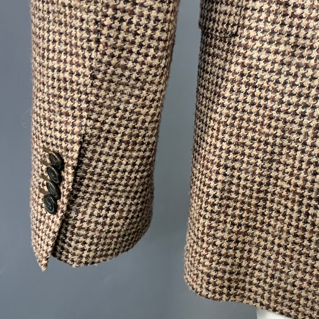 SAKS FIFTH AVENUE Size 40 Khaki Brown Houndstooth Wool Blend Sport Coat