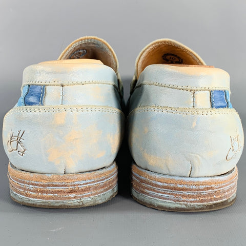 JOHN FLUEVOG Size 10 Light Blue Distressed Leather Penny Loafers