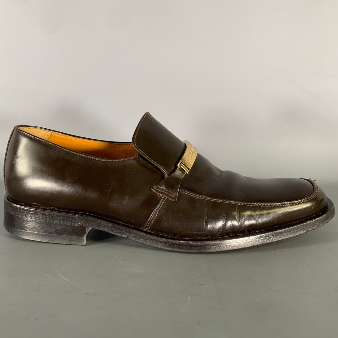 DOLCE & GABBANA Size 9 Brown Gold Leather Loafers