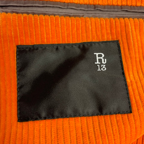 R13 Size 38 Orange Corduroy Cotton Notch Lapel Sport Coat