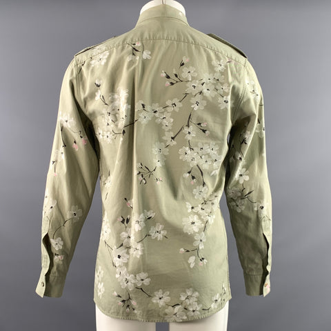 GUCCI Size M Green White & Black Hand Painted Cotton Patch Pockets Jacket