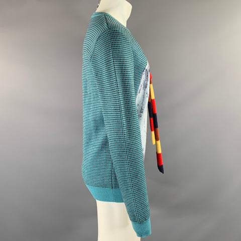 JW ANDERSON Size M Blue Multi Color Knitted Wool Blend Crew Neck Sweater