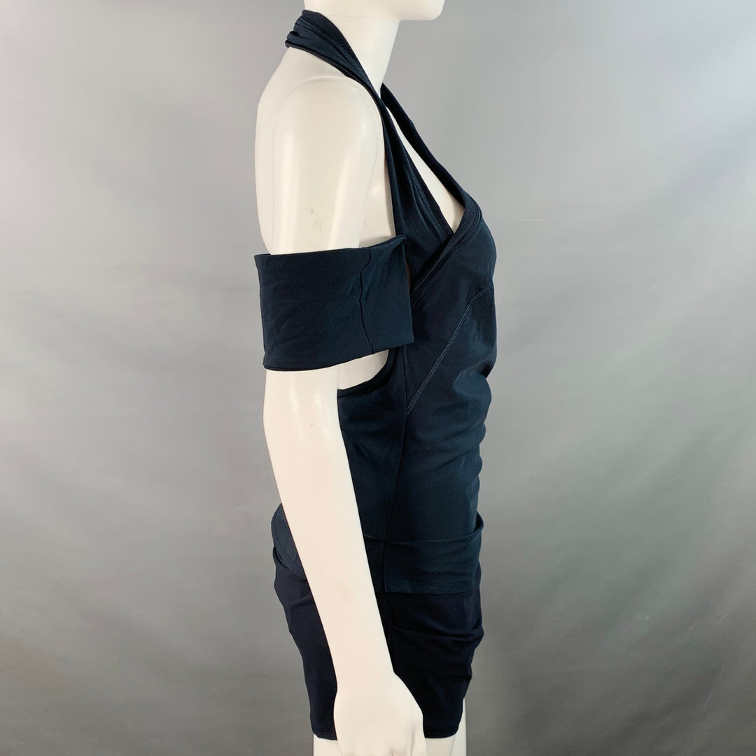 JACQUEMUS Size S Navy Polyester Blend Layered Halter Mini Dress