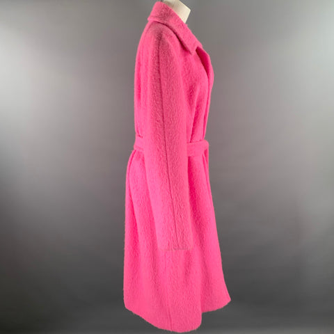 HELMUT LANG Size L Pink Alpaca Wool Textured Belted Coat
