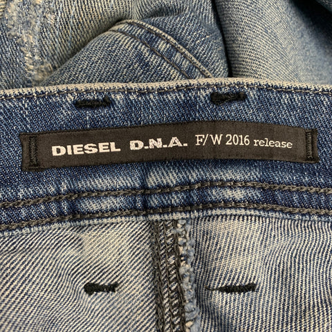 DIESEL FW16 Size 26 Tepphar Blue Distressed Cotton Blend Tapered Slim Jeans