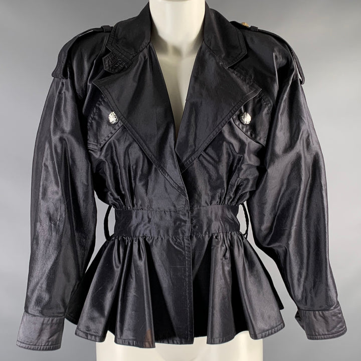 MICHAEL CASEY Size 8 Black Viscose Silk Solid Epaulettes Jacket