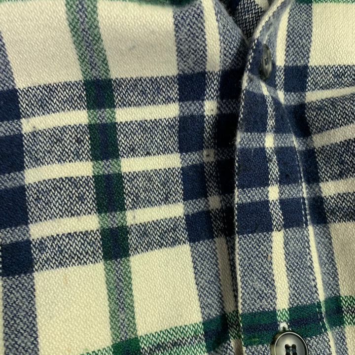 A.P.C. Size M Cream Navy Plaid Cotton Blend One Pocket Long Sleeve Shirt