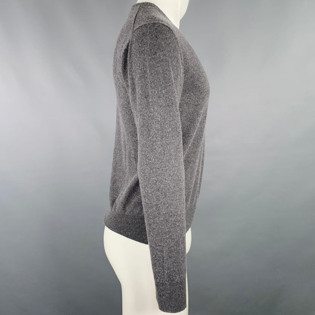 CAROLINA HERRERA Size S Grey Red Knit Wool Silk Cashmere V-Neck Sweater