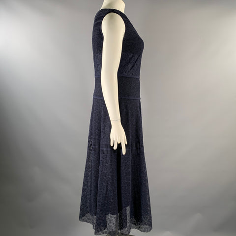 TALBOT RUNHOF Size 12 Navy Cotton Blend Scoop Neck Mid-Calf Dress