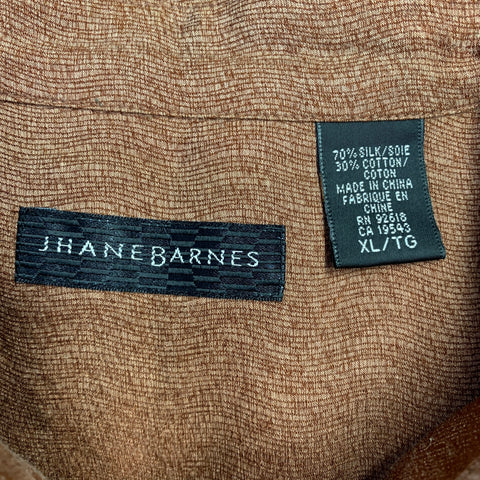 JHANE BARNES Size XL Brown Burgundy Abstract Silk Cotton Long Sleeve Shirt