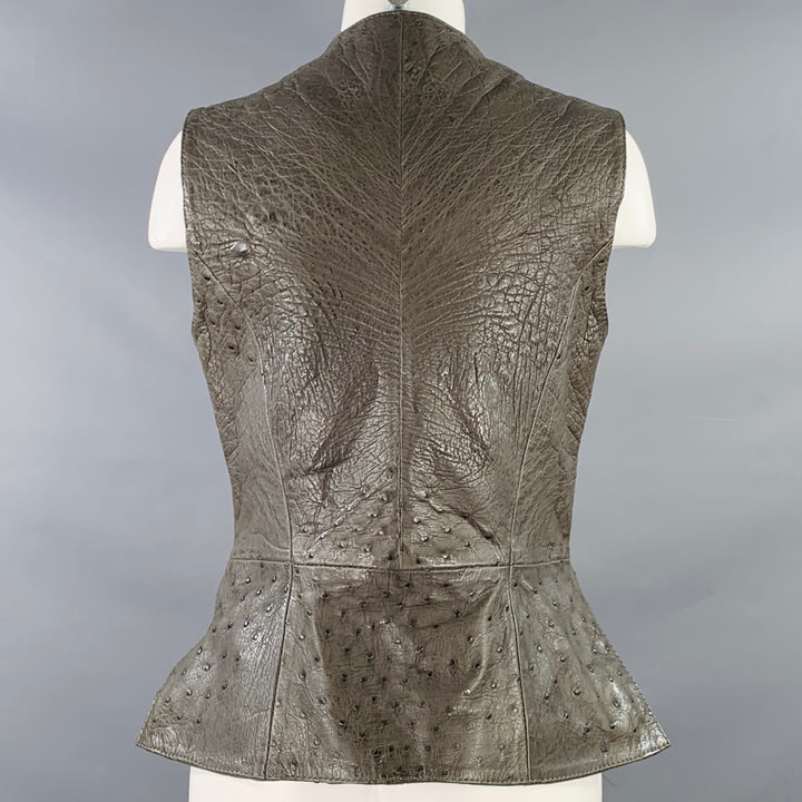 NAKARA Size M Grey Ostrich Leather Zip Up Vest