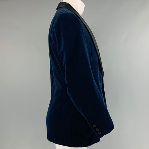 DUNHILL Size 40 Blue Velvet Shawl Collar Sport Coat
