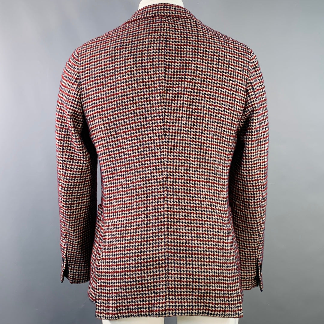 MONTEDORO Size 40 Beige Navy Burgundy Houndstooth Sport Coat