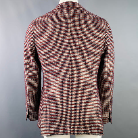 MONTEDORO Size 40 Beige Navy Burgundy Houndstooth Sport Coat