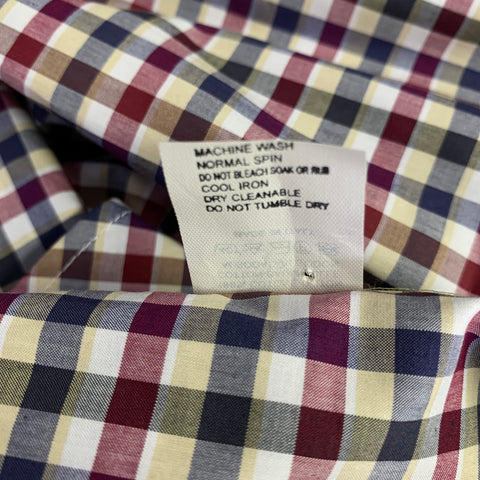 ETRO Size L Navy Burgundy Checkered Cotton Button Up Long Sleeve Shirt