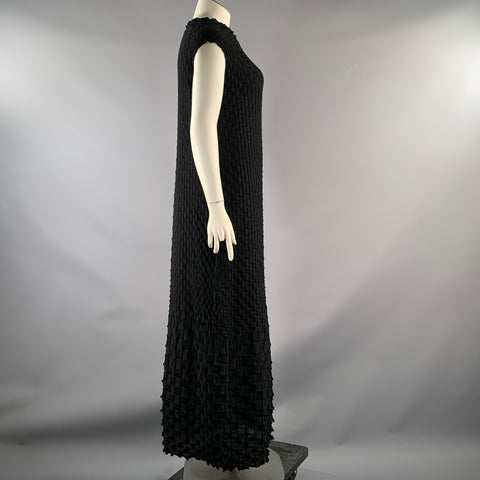 ISSEY MIYAKE FW2000 Size 2 Black Wool  Nylon Textured Tunic Long Dress