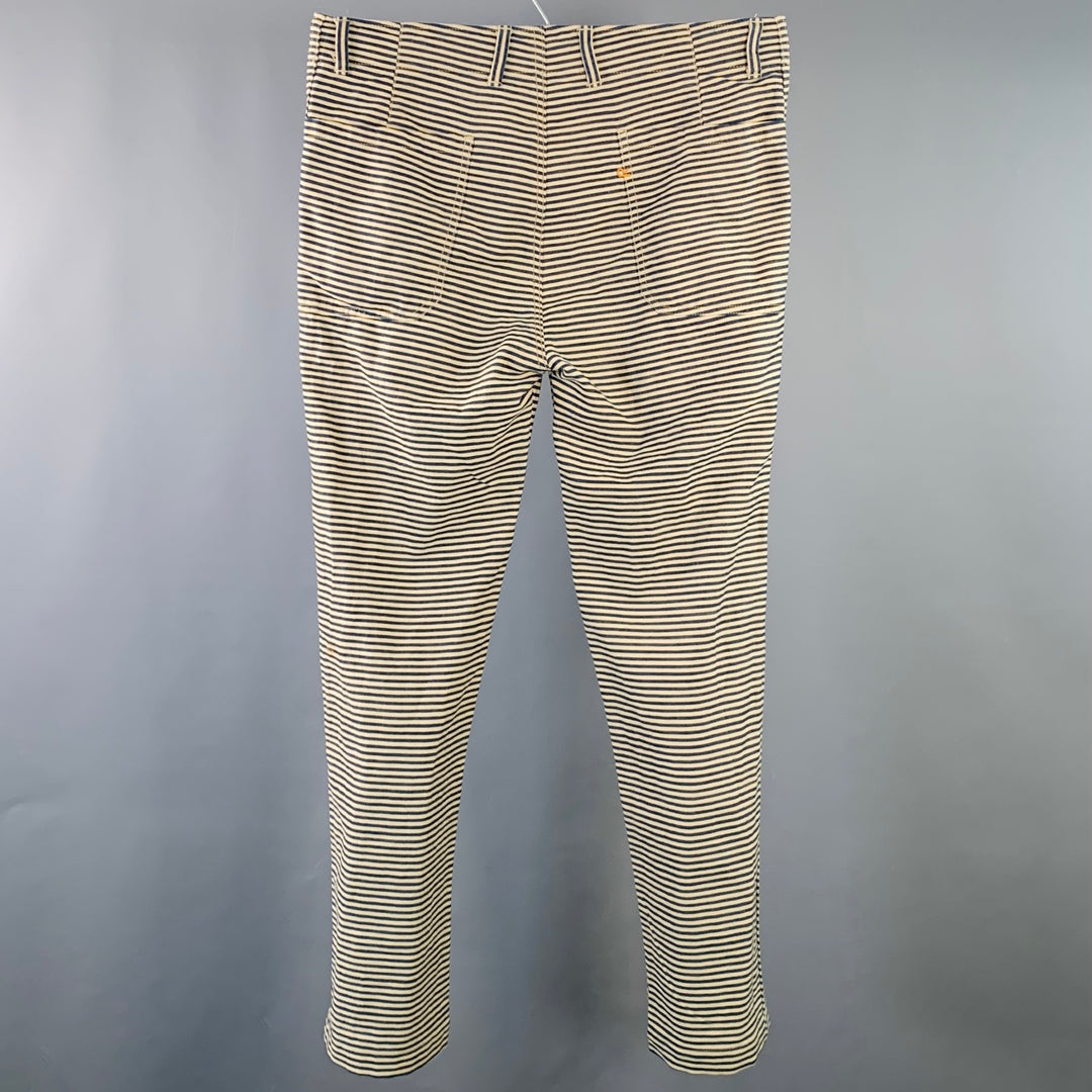 45rpm Size 34 Cream Blue Stripe Cotton Straight Casual Pants