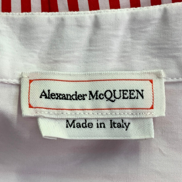 ALEXANDER MCQUEEN Size 2 Red White Cotton Stripe Collarless Asymmetrical A-Line Dress