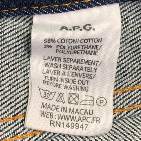 A.P.C. Size 32 Indigo Twill Cotton Blend Contrast Stitch Straight Five Pockets Jeans