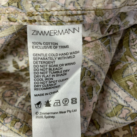 ZIMMERMANN Size 10 Tan Peach Cotton Paisley Harem Casual Pants
