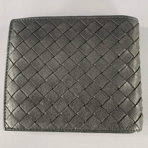BOTTEGA VENETA Black Grey Woven Leather Wallet